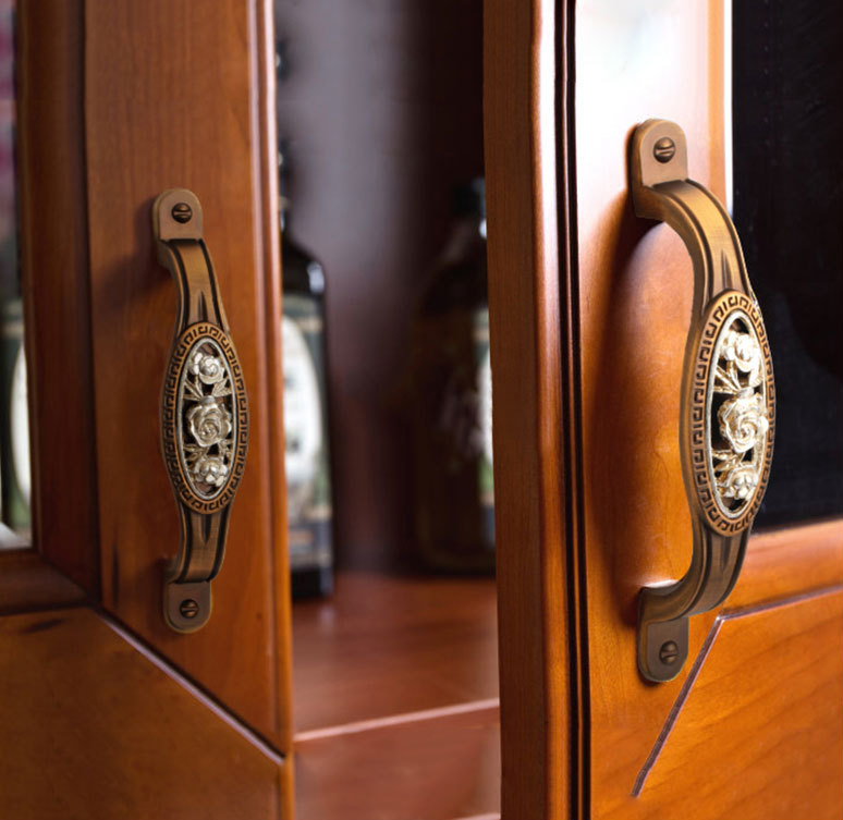 Paidu Manufacturer Chinese-style Ceramic Coffee Antique Bronze Handles With Jade Inlay Drawer Wardrobe Door Handles Floral Design