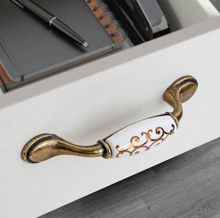 European-style Cabinet Drawer Furniture Hardware Round Single-hole Wardrobe Door Handles Antique Ceramic Handles